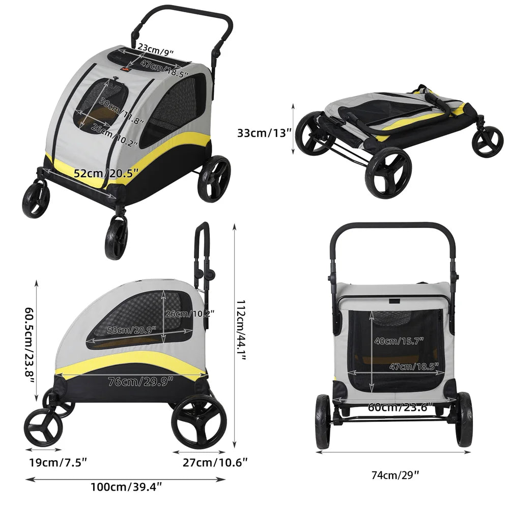 Foldable Dog Stroller for Small Medium Large Dogs