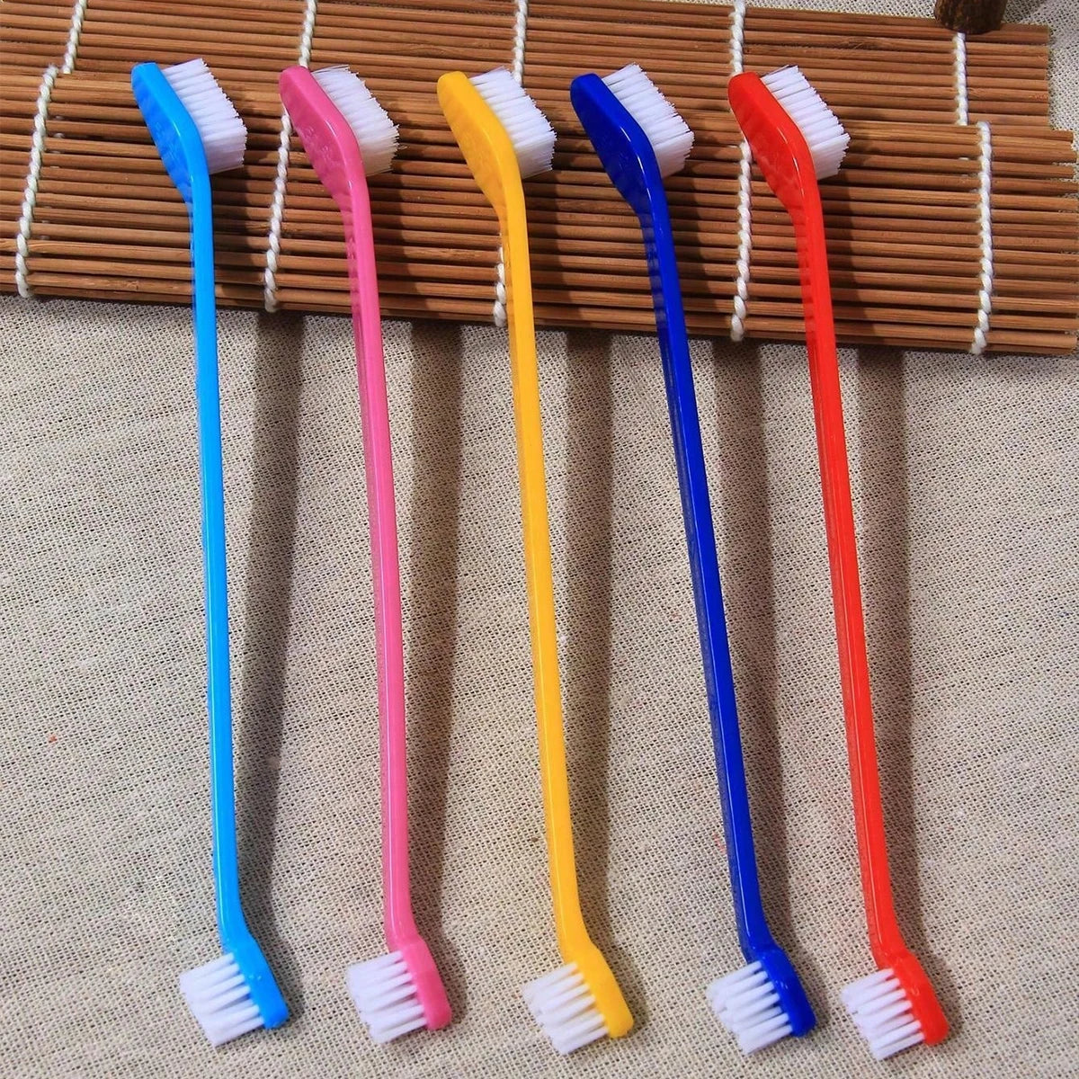 5pcs Double-head Long Handle Pet Toothbrush