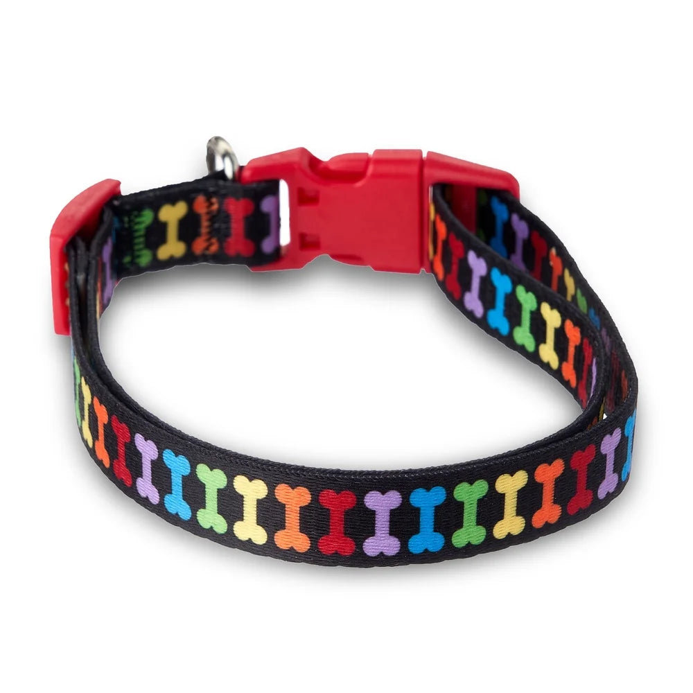 Multicolored Bone Print Dog Collar Adjustable and Easy Clean