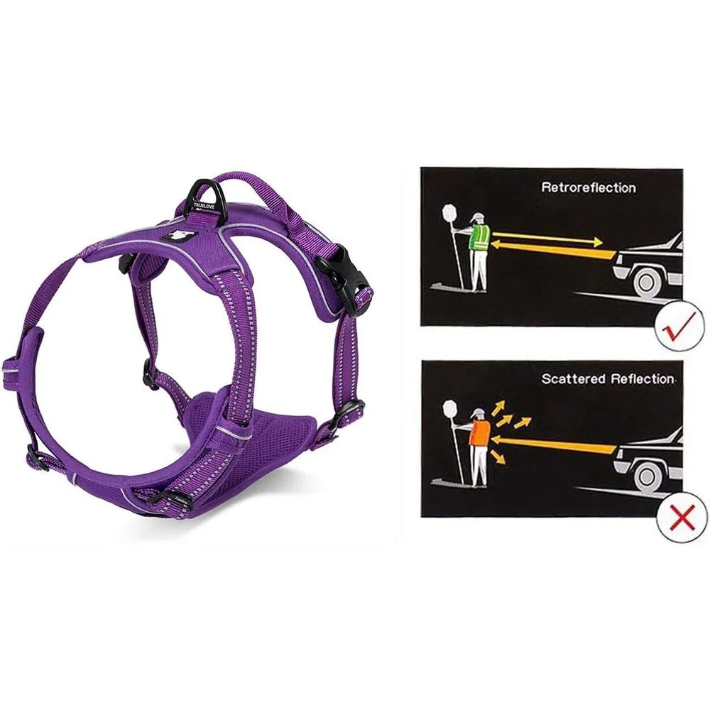 Reflective No Pull Dog Harness with Handle Two Leash Attachments