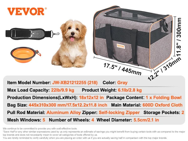 Breathable Pet Carrier with Wheels and Shoulder Strap for Travel