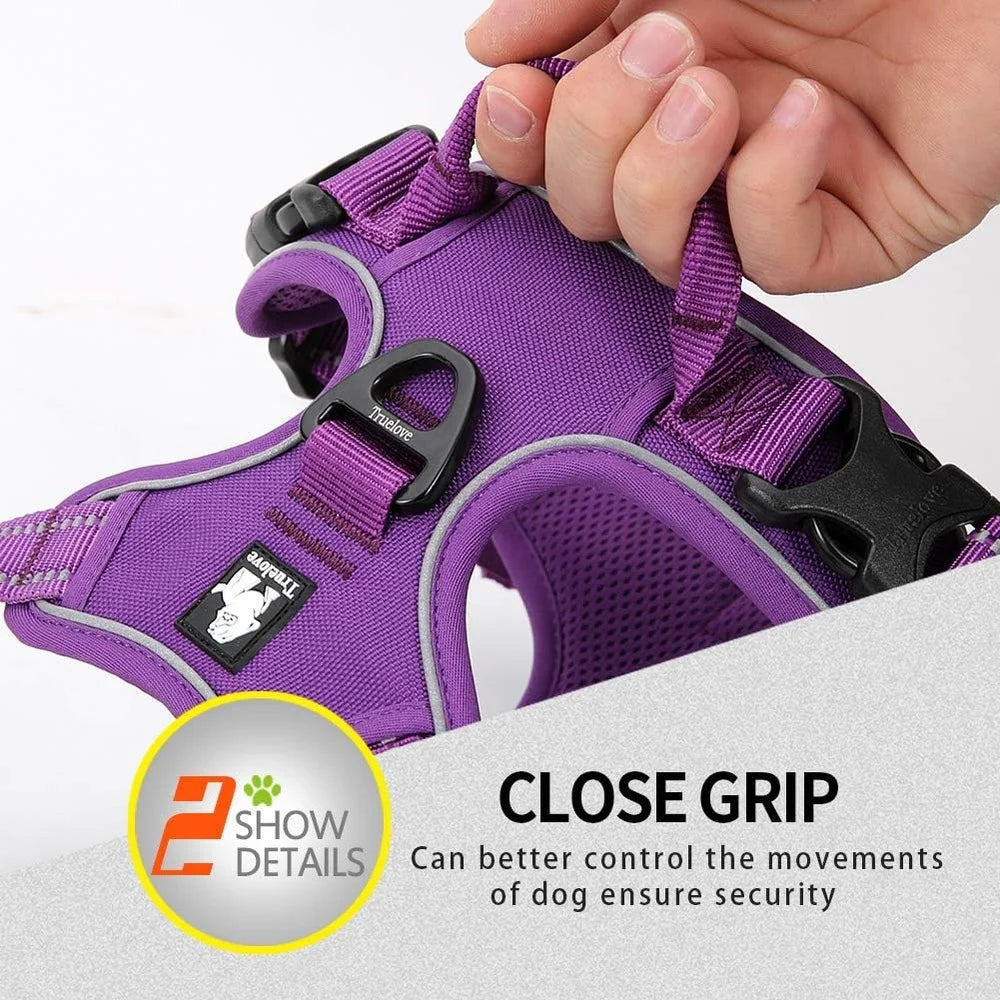 Reflective No Pull Dog Harness with Handle Two Leash Attachments