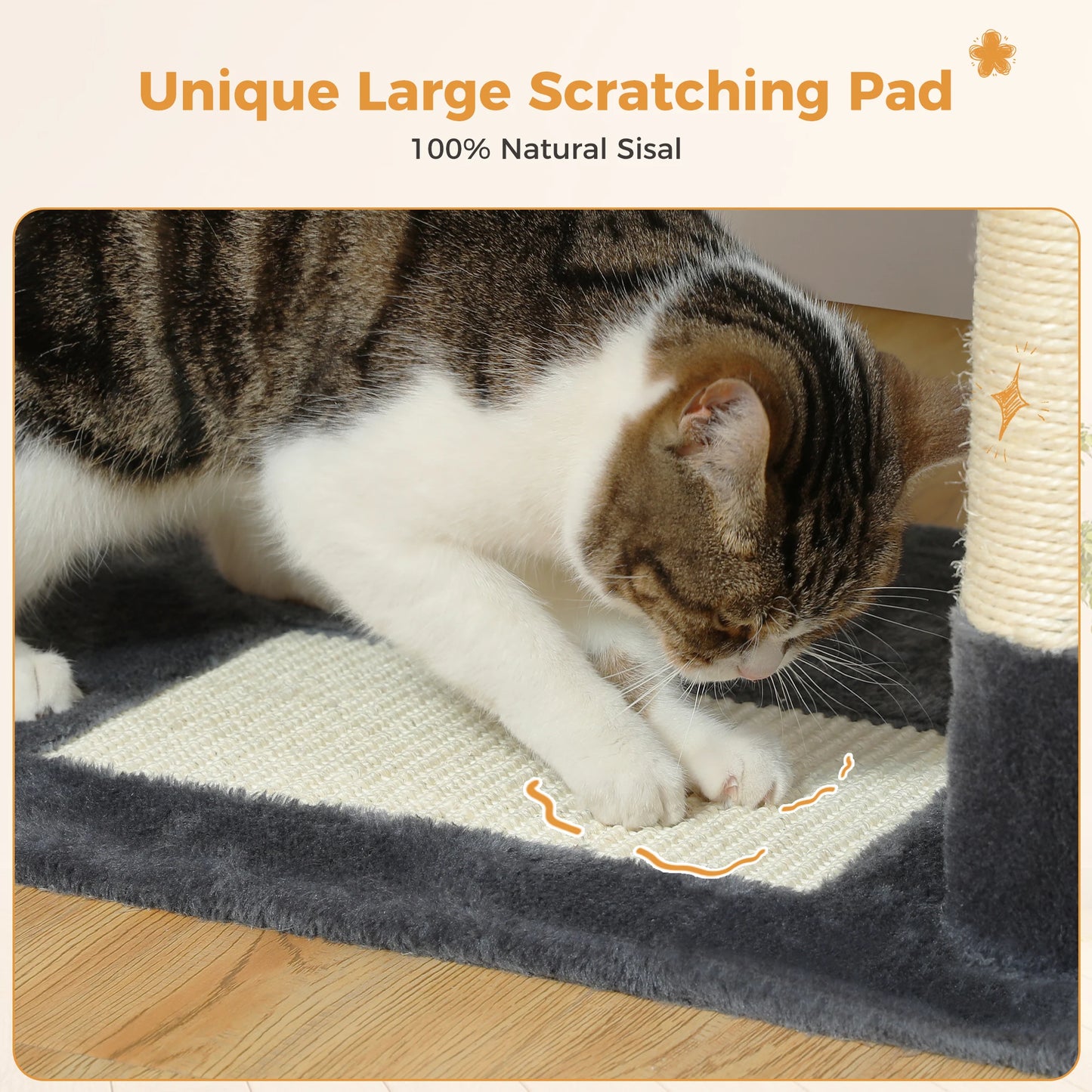 Large Spacious Indoor Cat Tree With Covered Scratching Post