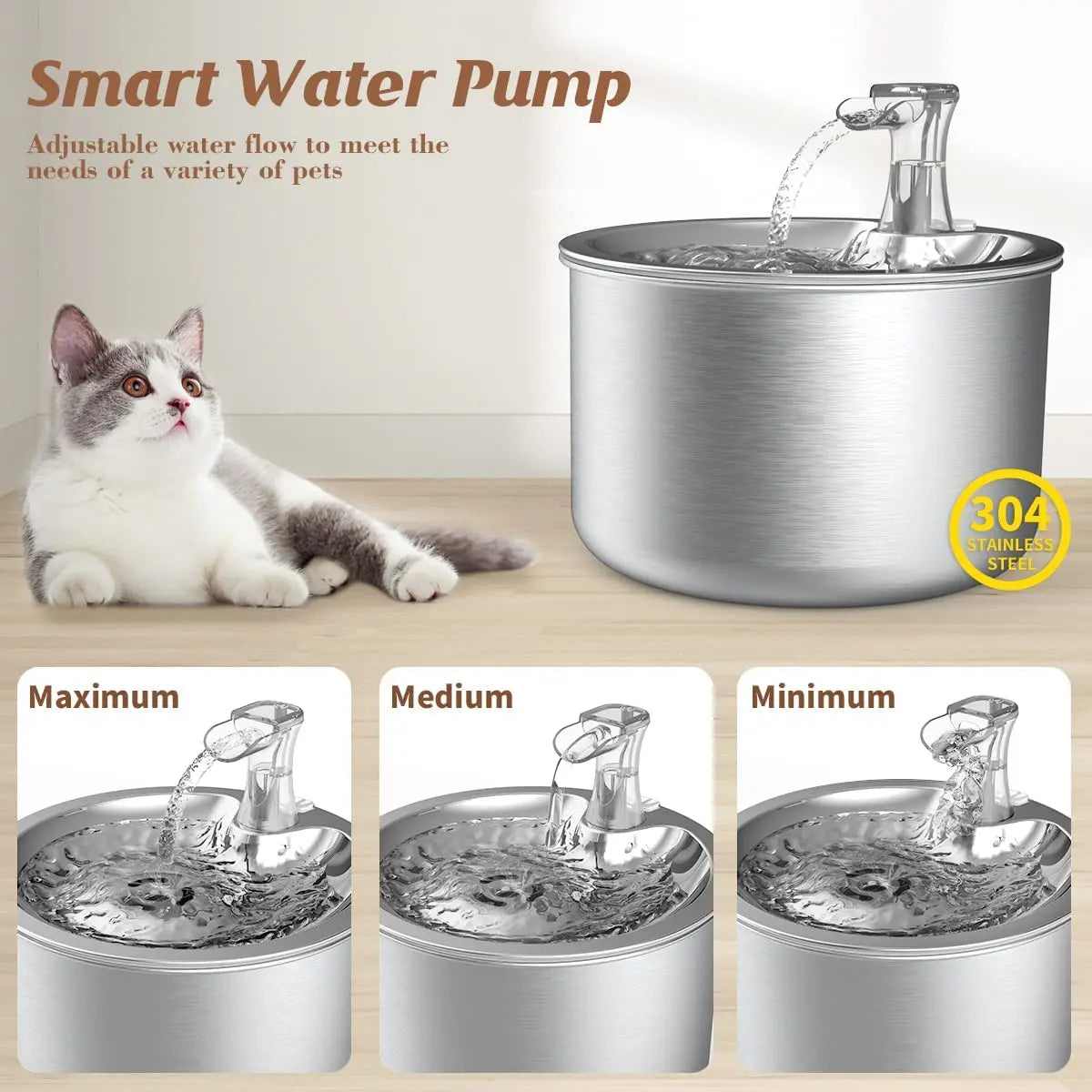 Automatic Fully stainless steel pet water fountain with optional sensor and heater