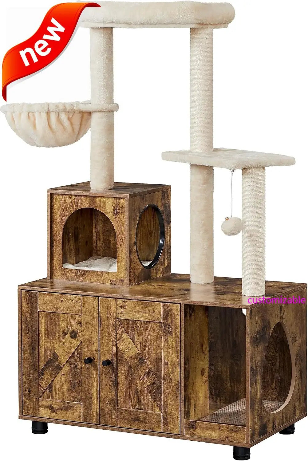 All-in-one Litter Box Enclosure with Cat Tree w/Scratching Posts
