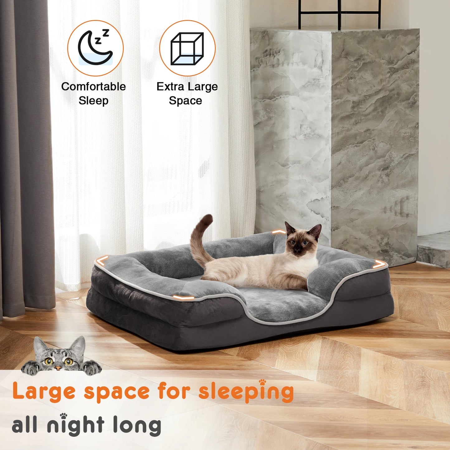 Orthopedic Memory Foam Pet Bed with Washable Removable Cover Non-Slip Base Waterproof Liner