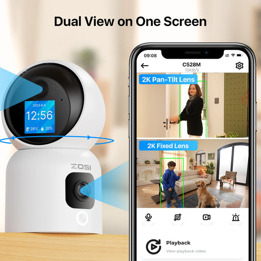 Dual-Lens Indoor Security Camera Two-Way Video