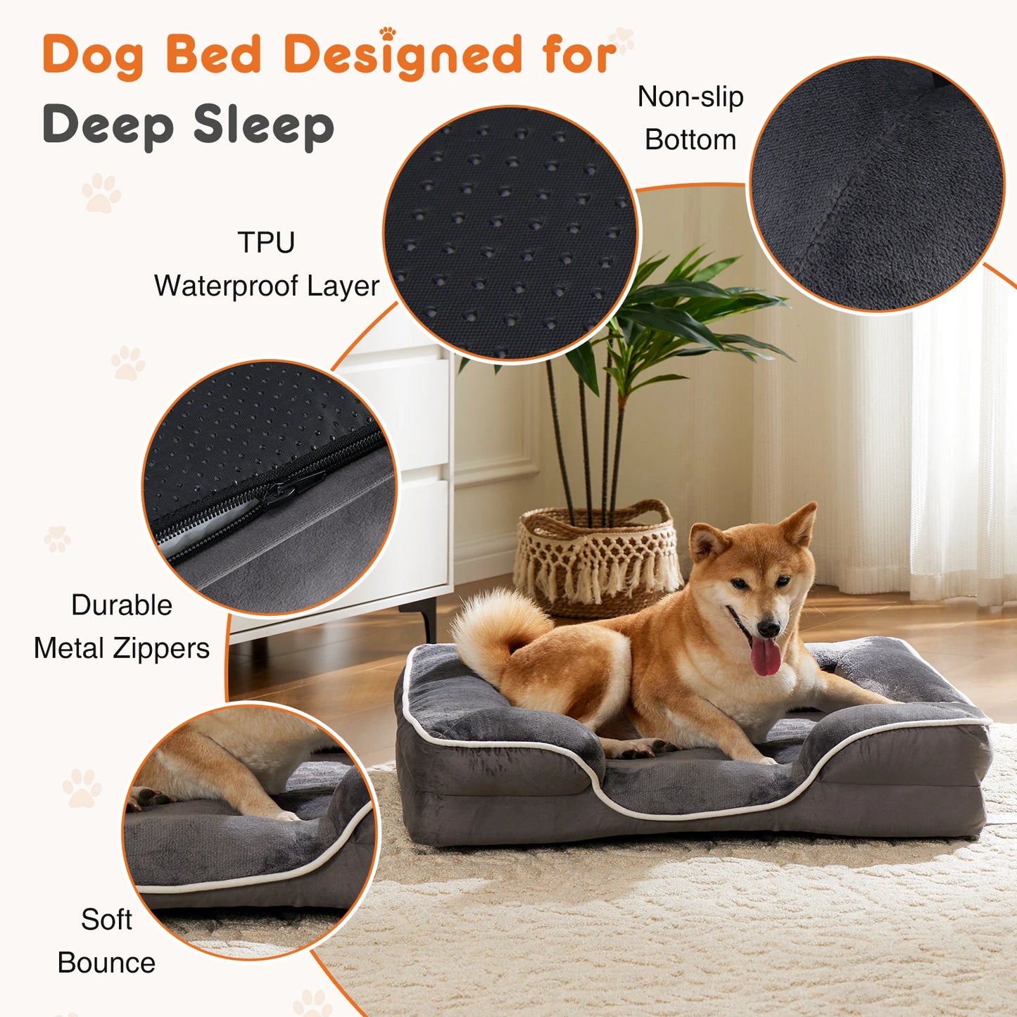 Orthopedic Memory Foam Pet Bed with Washable Removable Cover Non-Slip Base Waterproof Liner