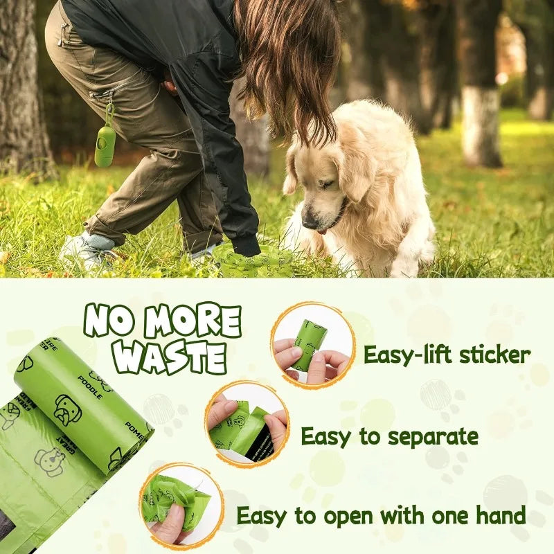 Dog Poop Bag Set with Dispenser & Leash Clip for Small/Medium/Large