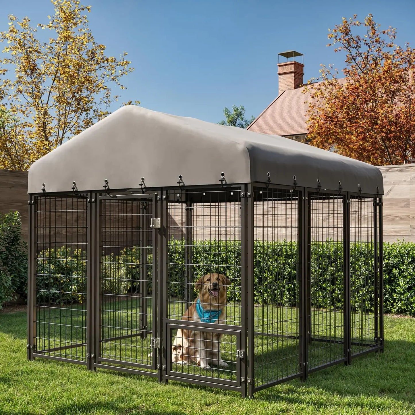 Outdoor Heavy-Duty Spacious Dog Cage with Roof and Double Locks