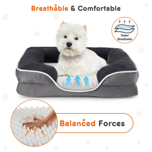 Orthopedic Memory Foam Pet Bed with Washable Removable Cover Non-Slip Base Waterproof Liner