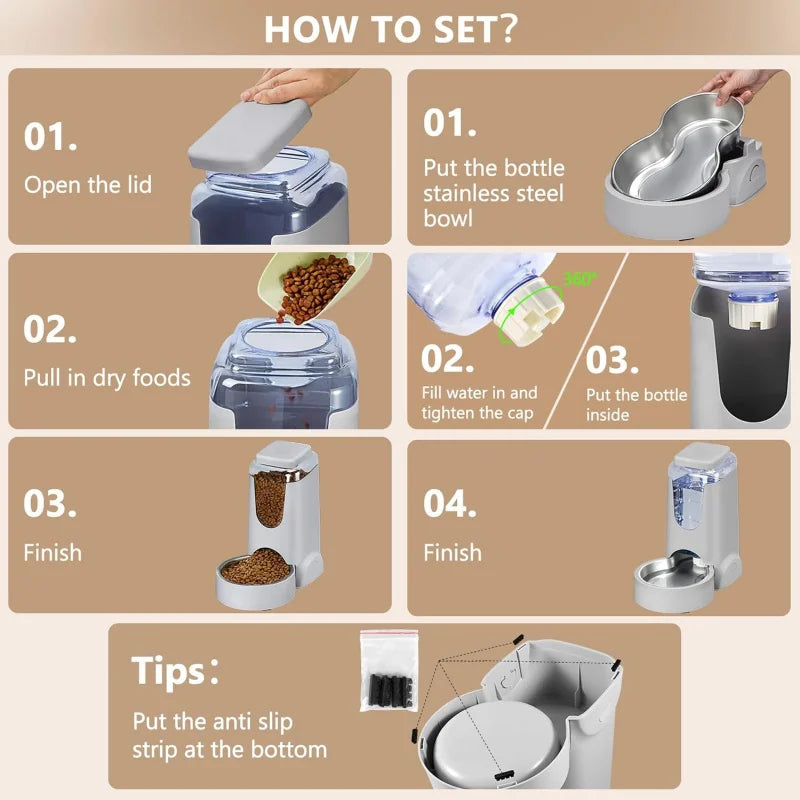 Automatic Cat Dog Feeder with Stainless Steel Bowl