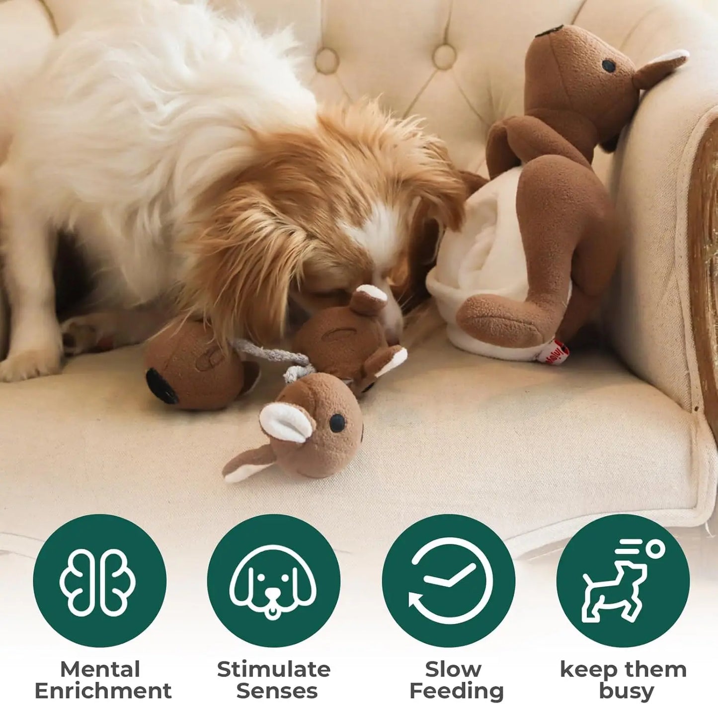 Interactive Plush Dog Toy with Squeaker & Treat Pouch