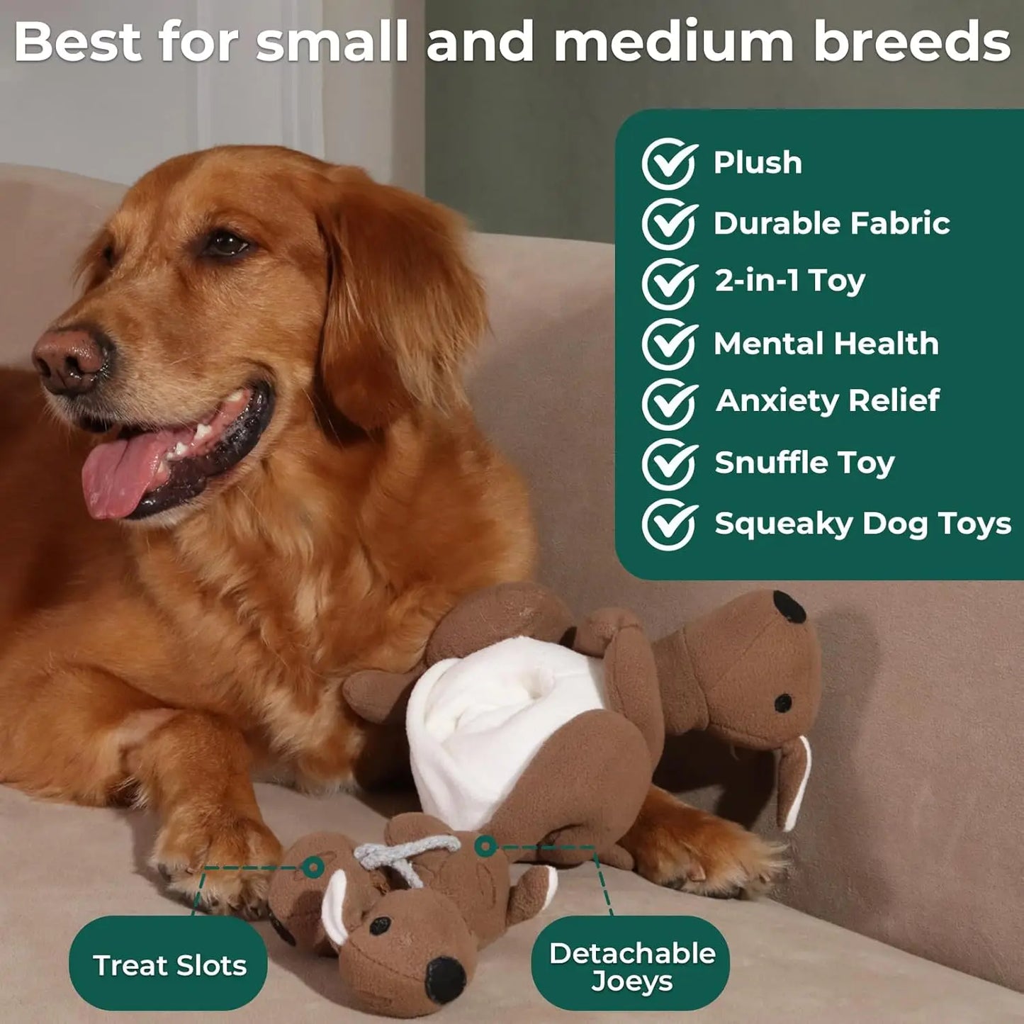Interactive Plush Dog Toy with Squeaker & Treat Pouch