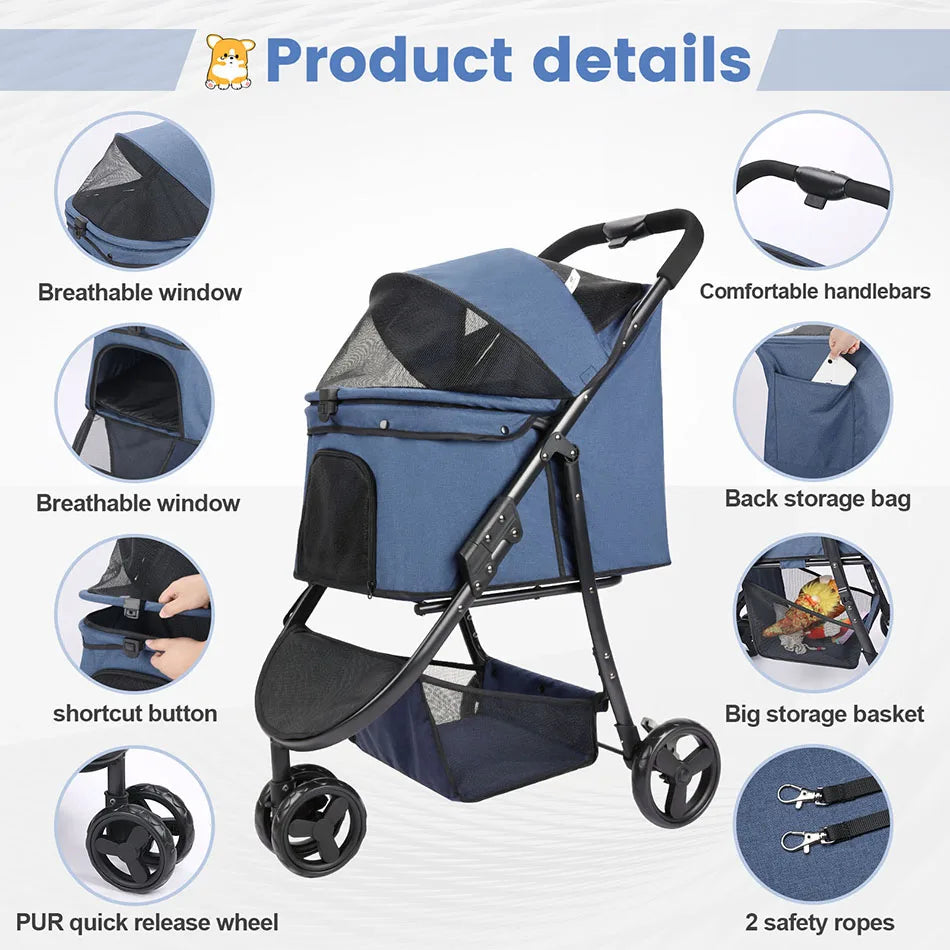 Car 3 Wheel Foldable Pet Stroller