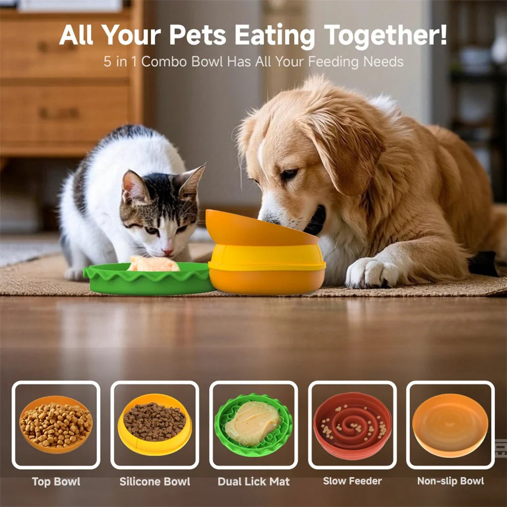 5-in-1Non-slip Burger Pet Bowls Set