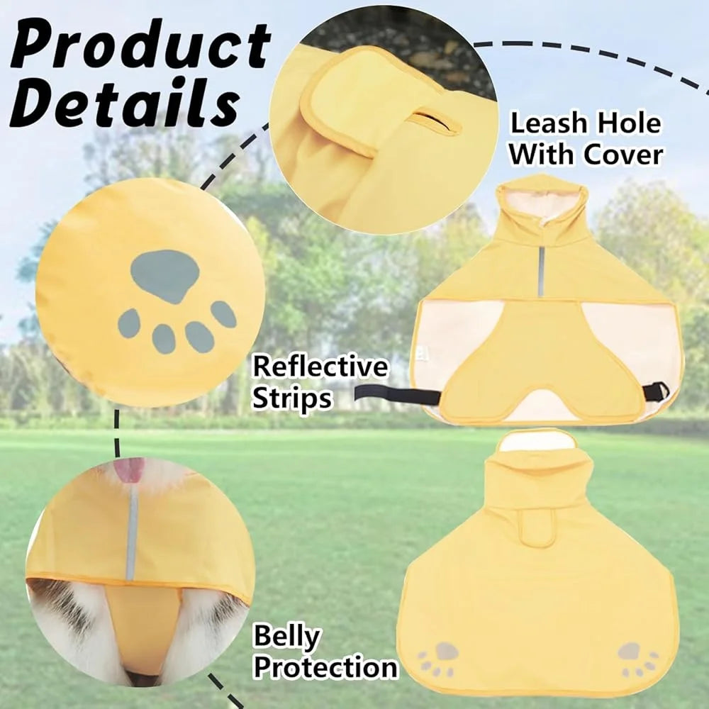 Adjustable Lightweight Waterproof Reflective Dog Hooded Raincoat