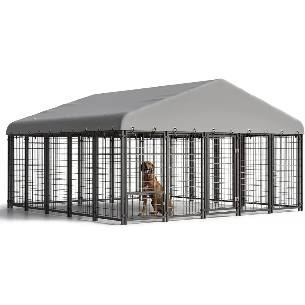 Outdoor Heavy-Duty Spacious Dog Cage with Roof and Double Locks