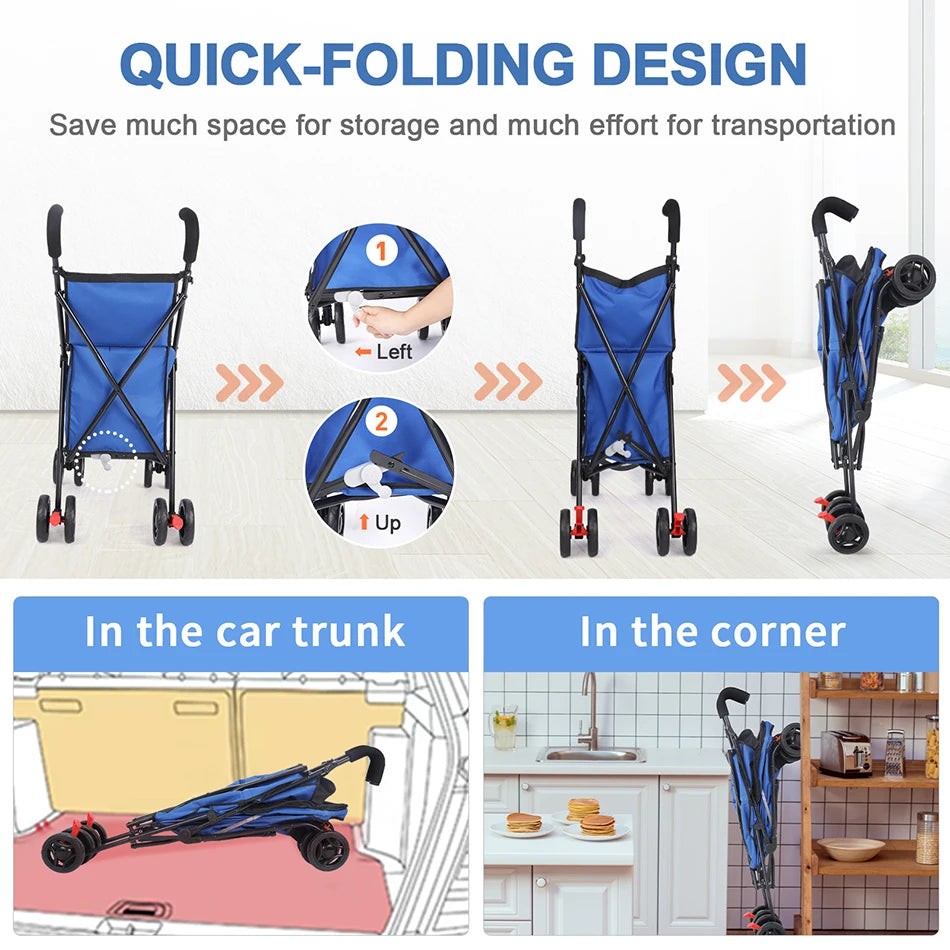 Waterproof Folding Pet Stroller with 4 Wheels