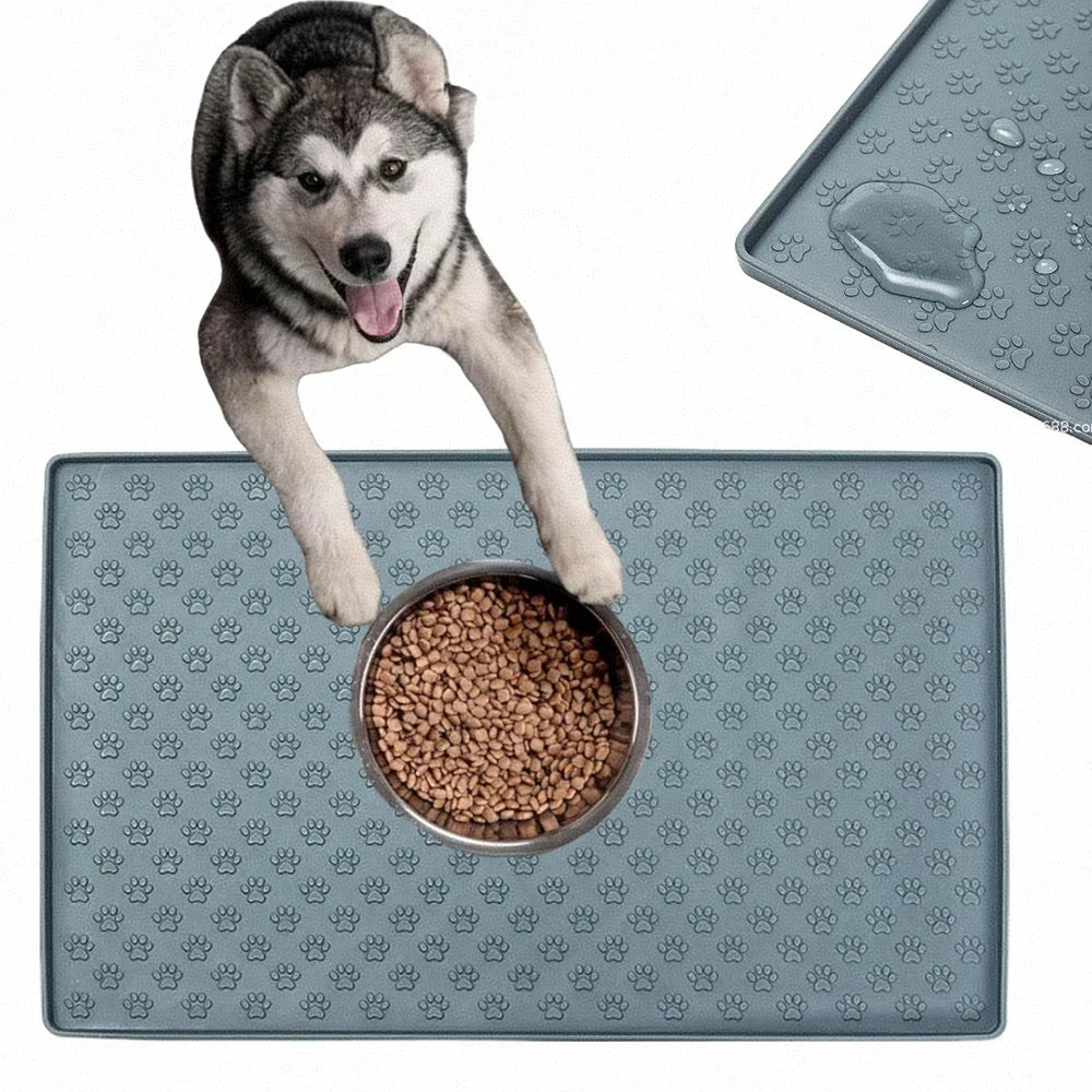 Silicone pet feeding mat with overflow protection