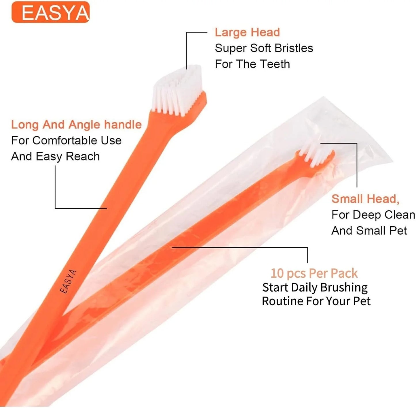 Double Headed Dog Toothbrush with Soft Bristles and Long Handle