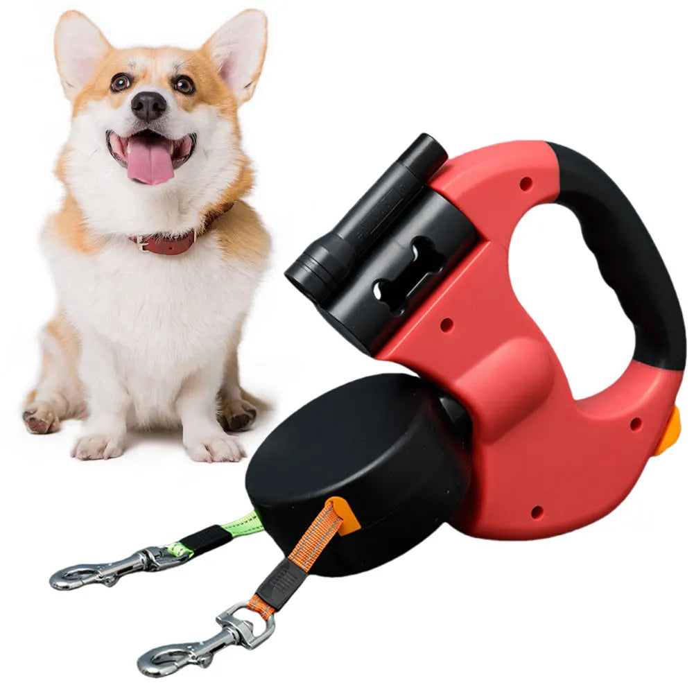 Double Headed Retractable Dog LED Walking Dog Leash