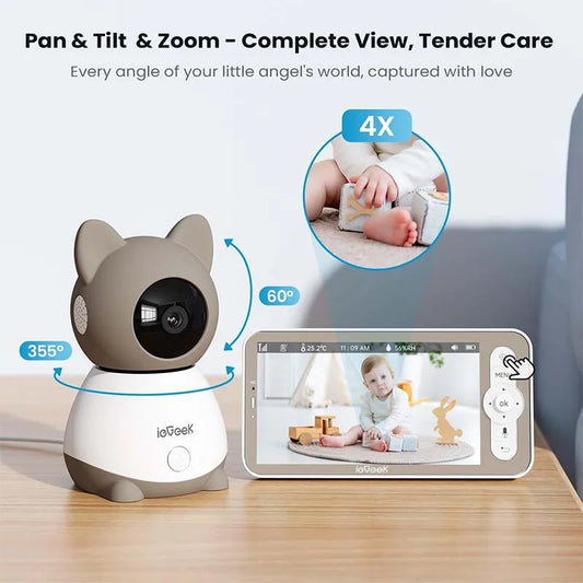 2K Camera and Audio - Video Monitor with 5" Screen - Night Vision, Two-Way Talk, Motion Detection