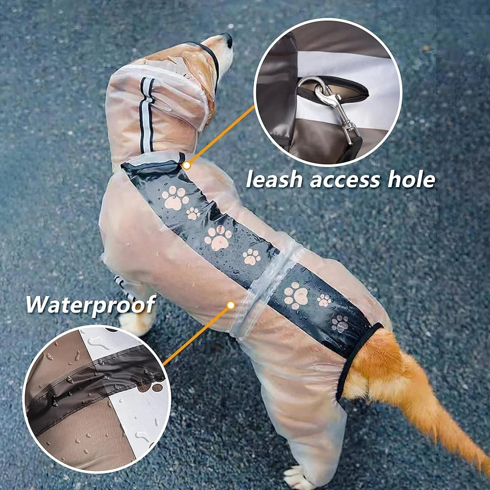 Transparent Hooded Waterproof Reflective Dog Raincoat