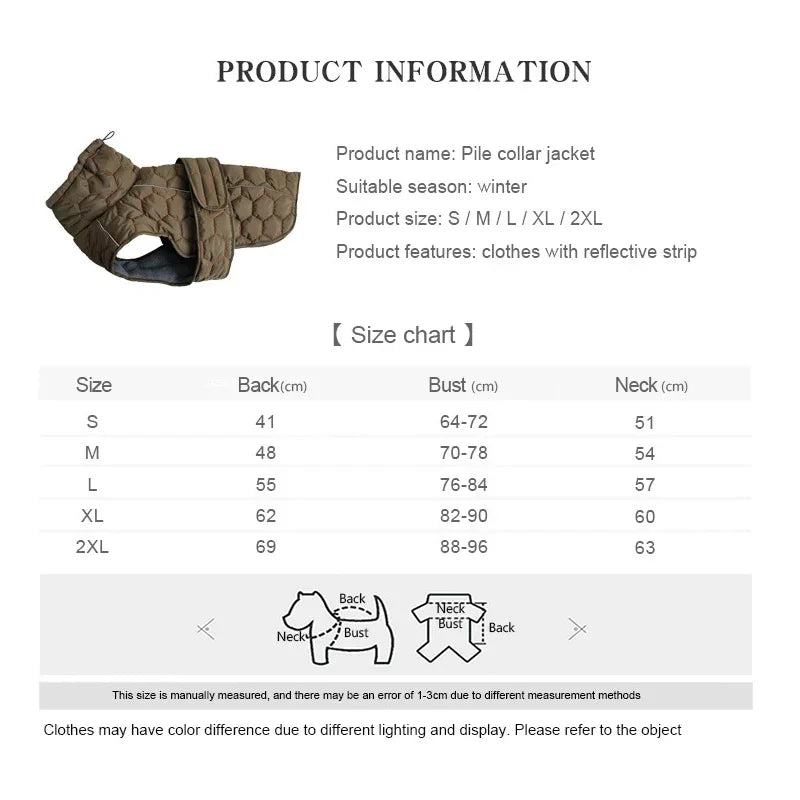 Thick Reflective Winter Jacket for Large Breed Dogs