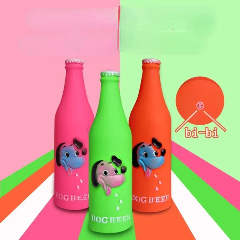 Silicone Squeaky Beer Bottle Dog Toy