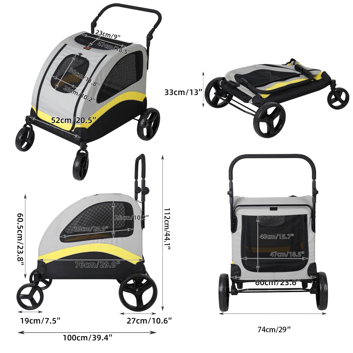 Foldable Dog Stroller for Small Medium Large Dogs