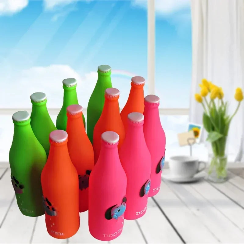 Silicone Squeaky Beer Bottle Dog Toy