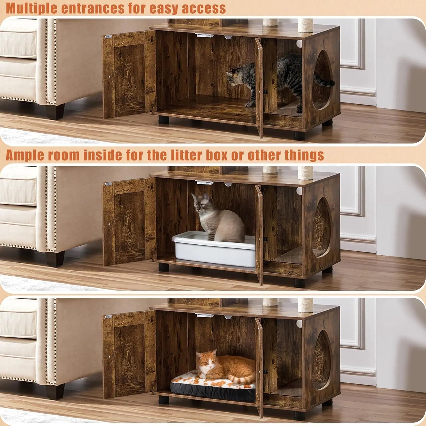 All-in-one Litter Box Enclosure with Cat Tree w/Scratching Posts