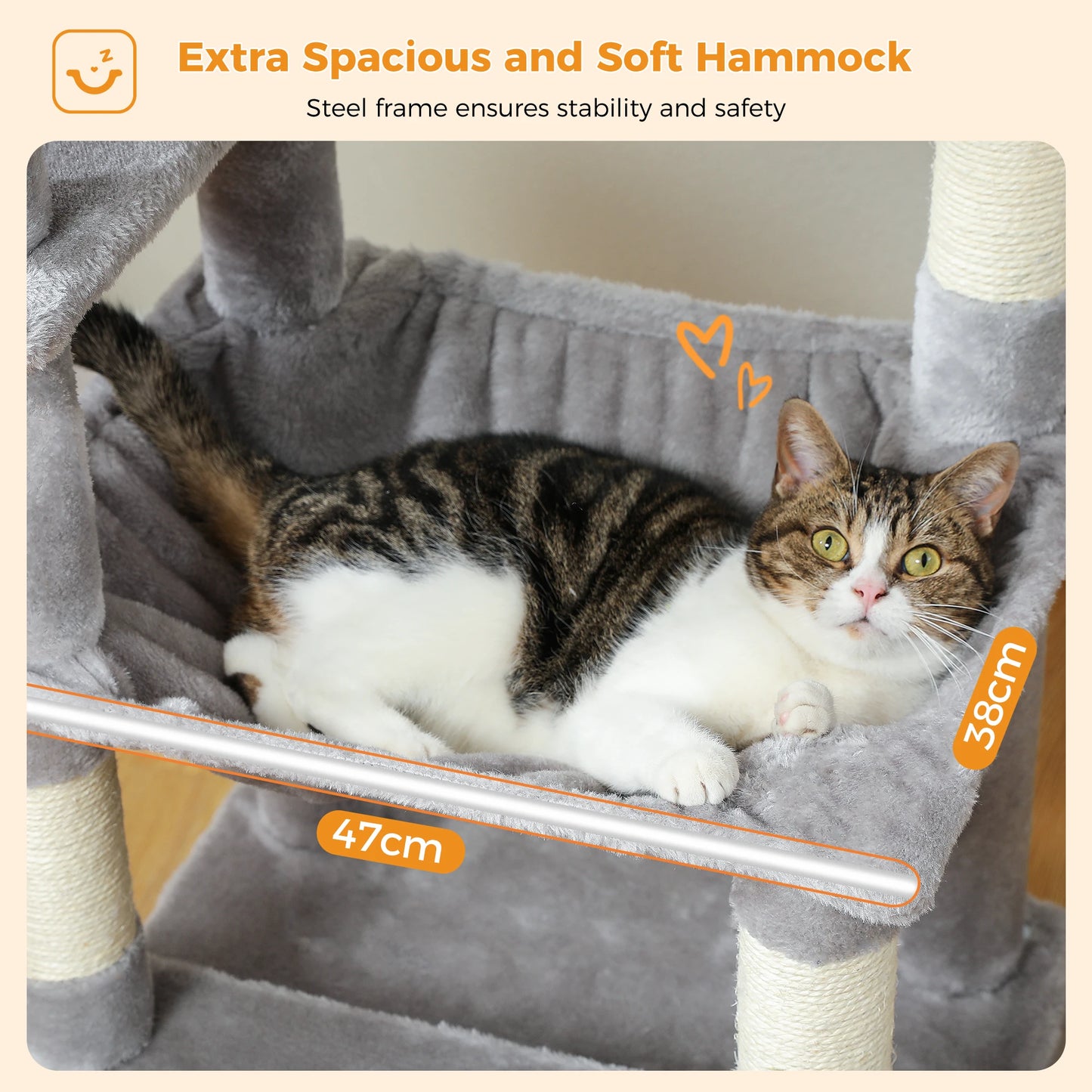 Large Spacious Indoor Cat Tree With Covered Scratching Post