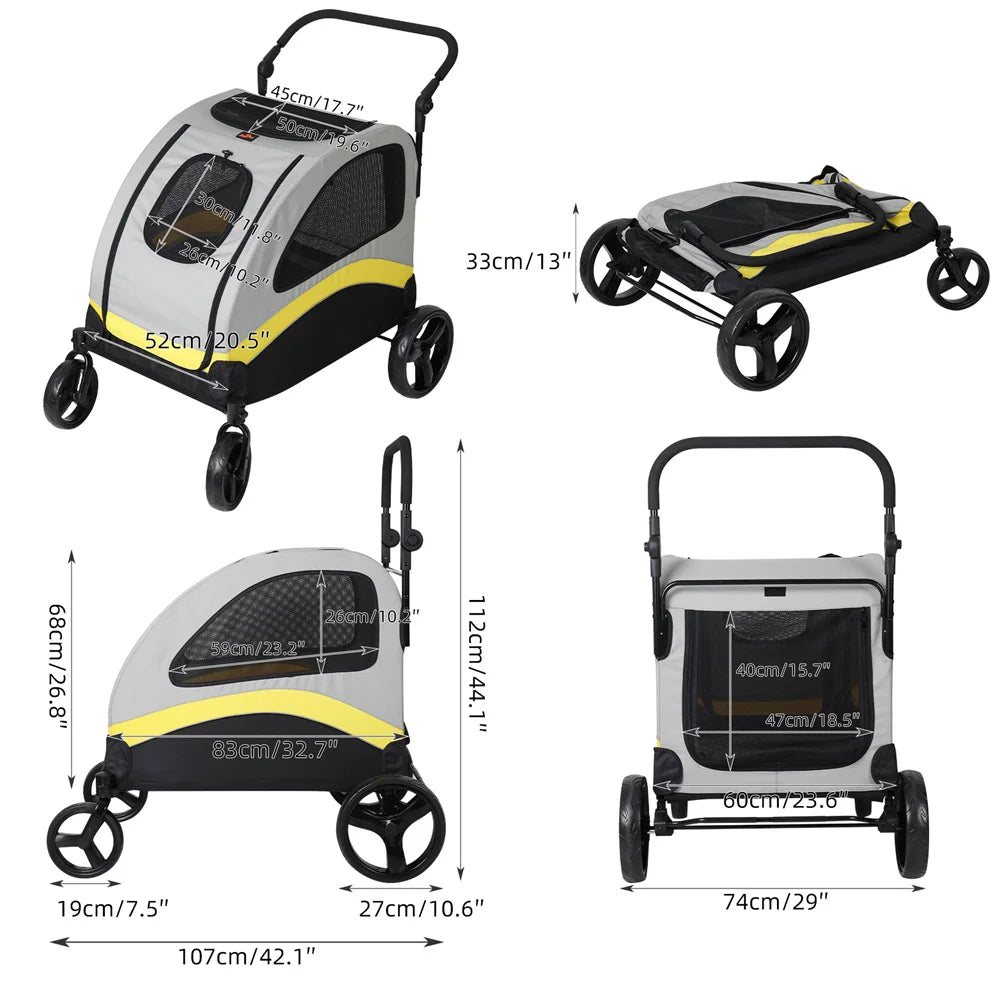 Foldable Dog Stroller for Small Medium Large Dogs