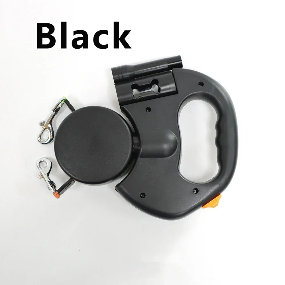 Retractable Dual Dog Leash with LED Light 360 Swivel No Tangle for Each Dog