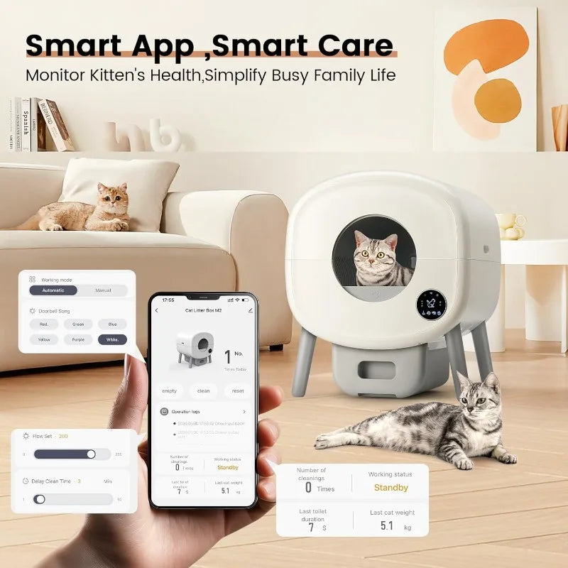 Extra Large Automatic Self Cleaning Odor-Free, App-Controlled Litter Box Disposal