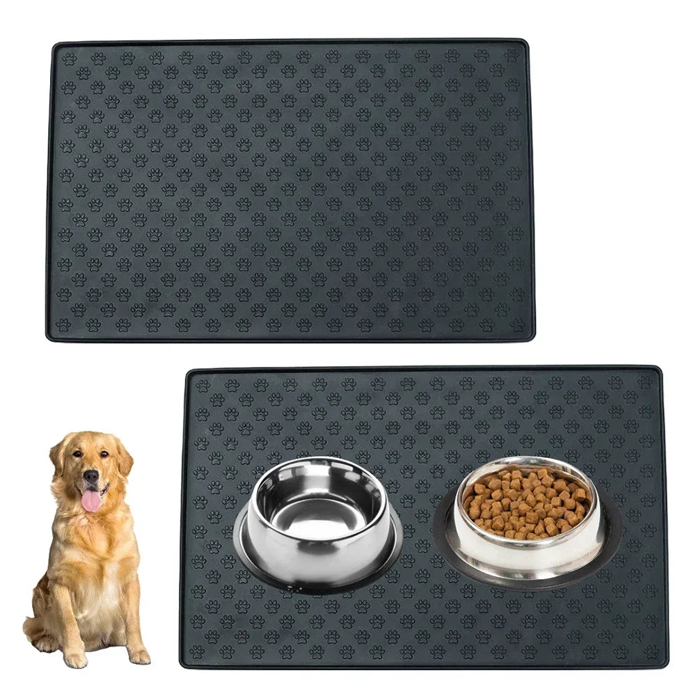 Silicone pet feeding mat with overflow protection