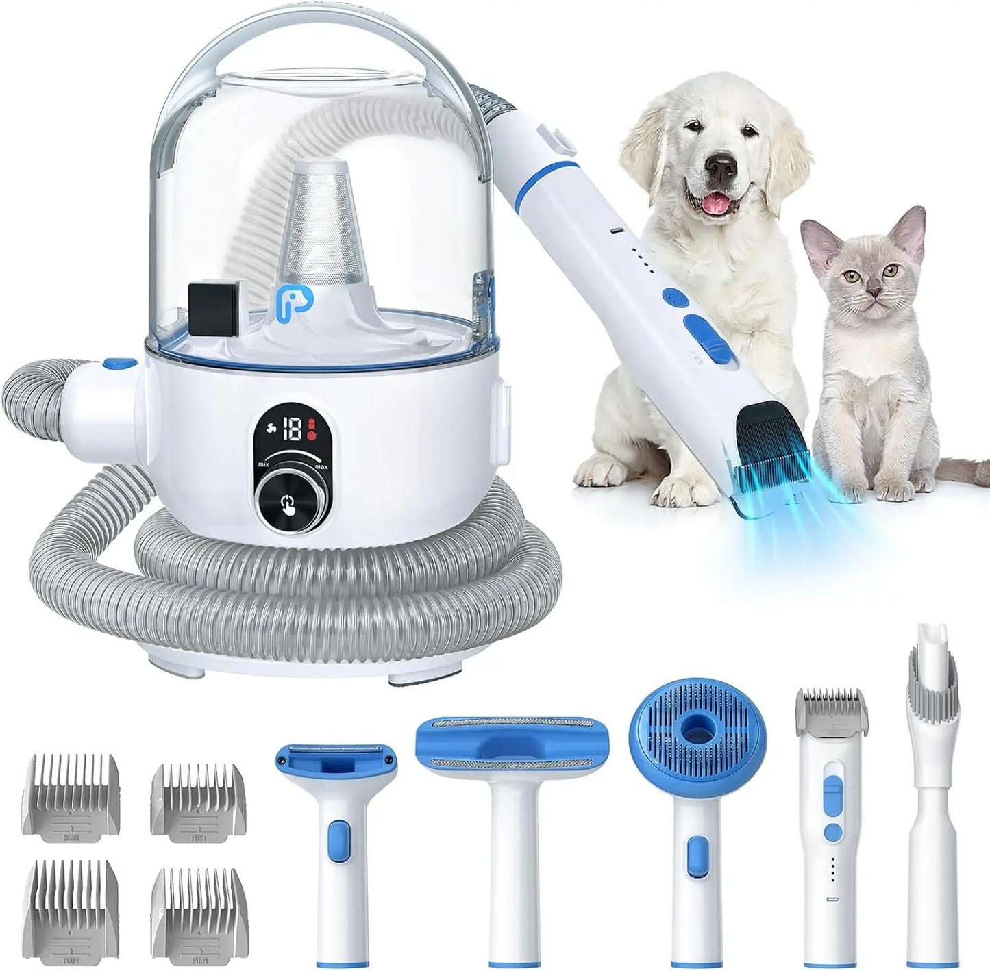 5-in-1 Pet Grooming Vacuum with Low Noise Hair Remover