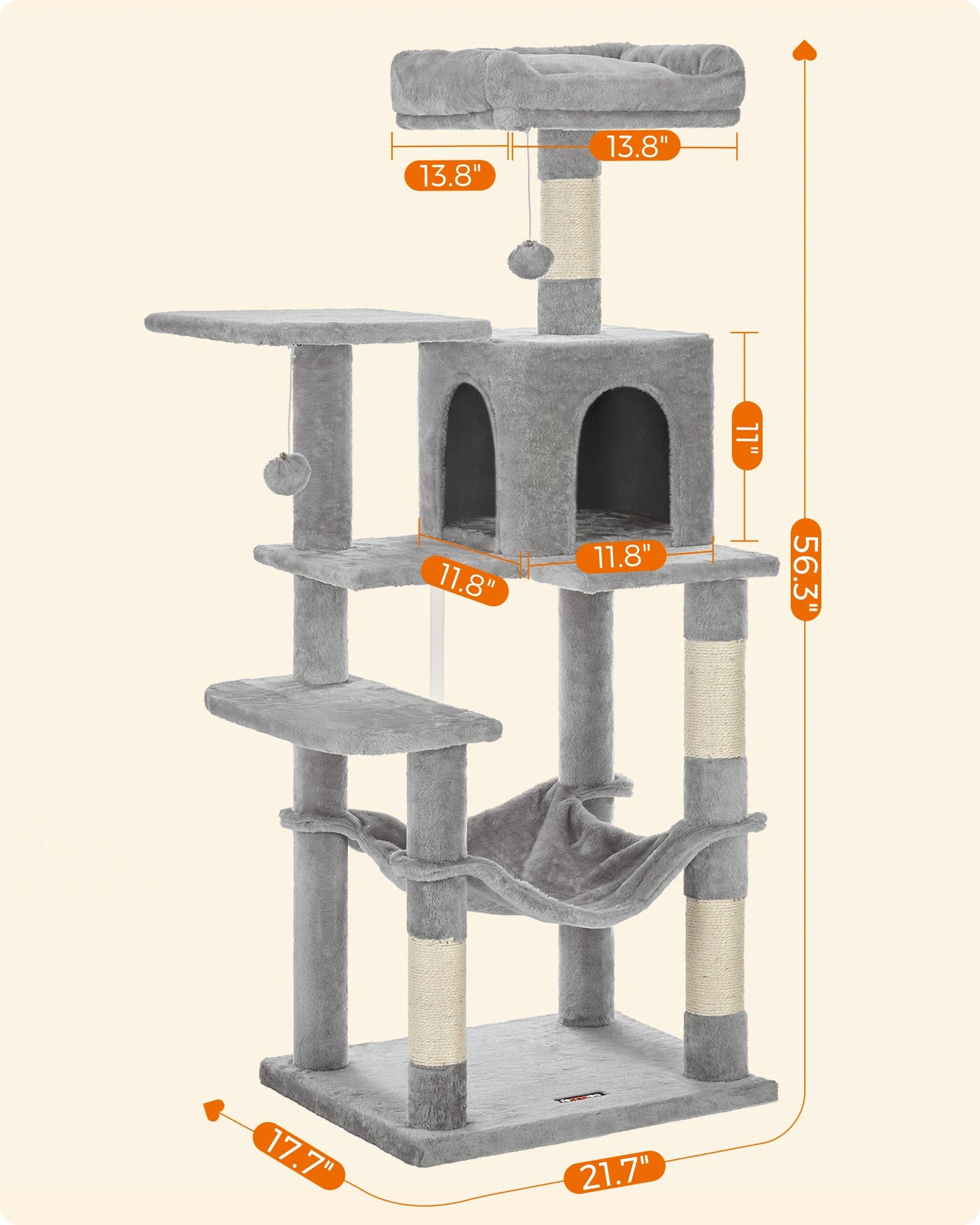 Multi-Level Cat Tower for Indoor Cats with 4 Scratching Posts