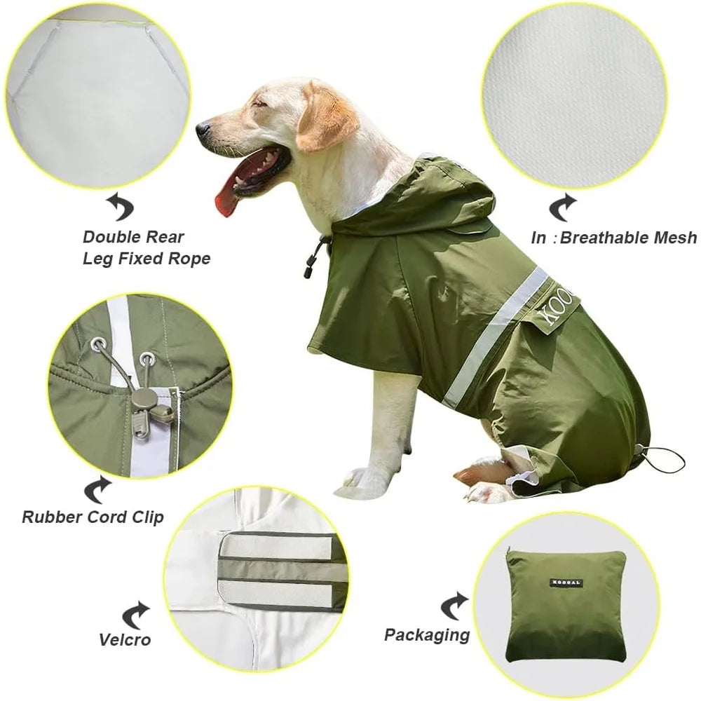 Comfortable Lightweight Adjustable Waterproof Windproof Dog Raincoat