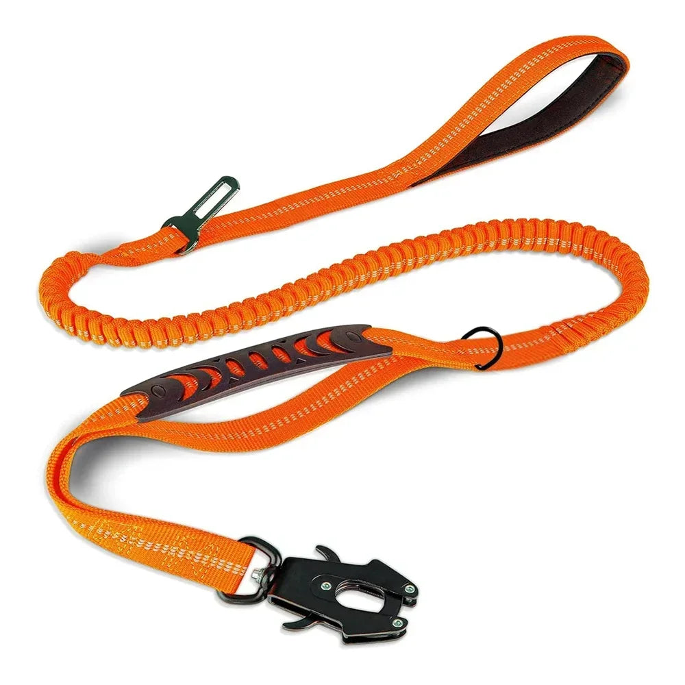 Heavy Duty No Pull Reflective Bungee Dog Leash with Car Seatbelt for Large Dogs