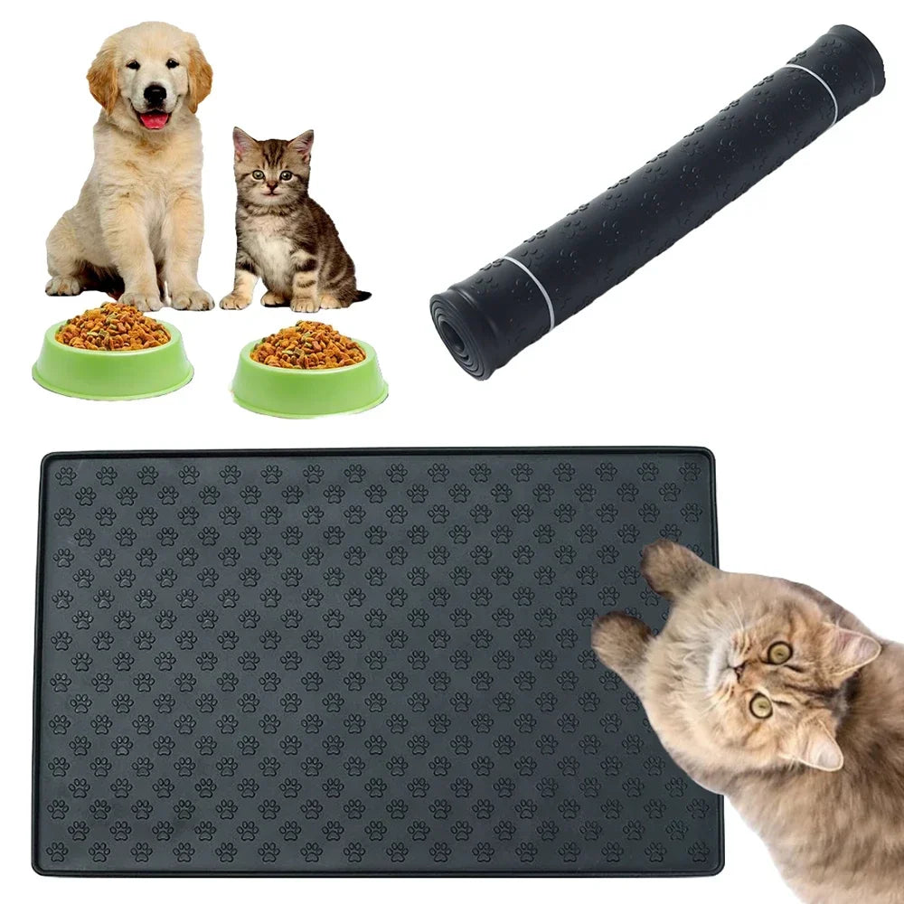 Silicone pet feeding mat with overflow protection