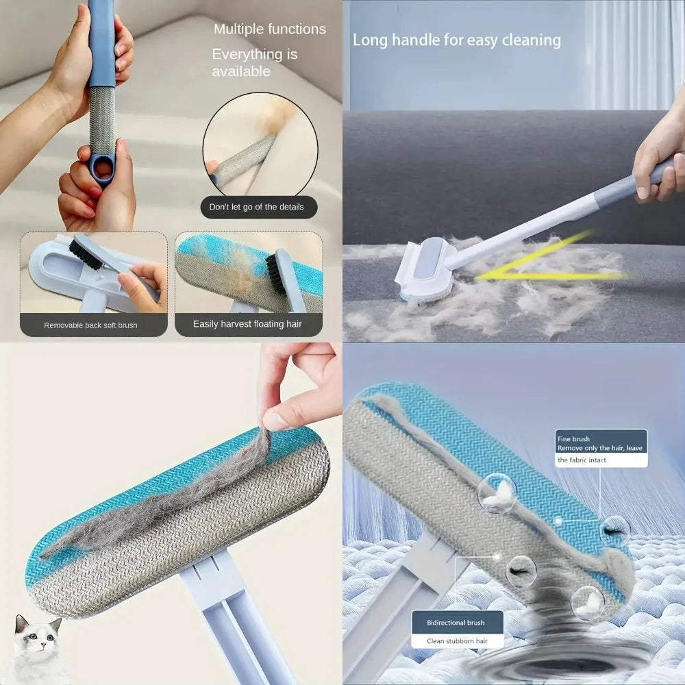 Durable Long-Handle Pet Hair Removal Grooming Brush