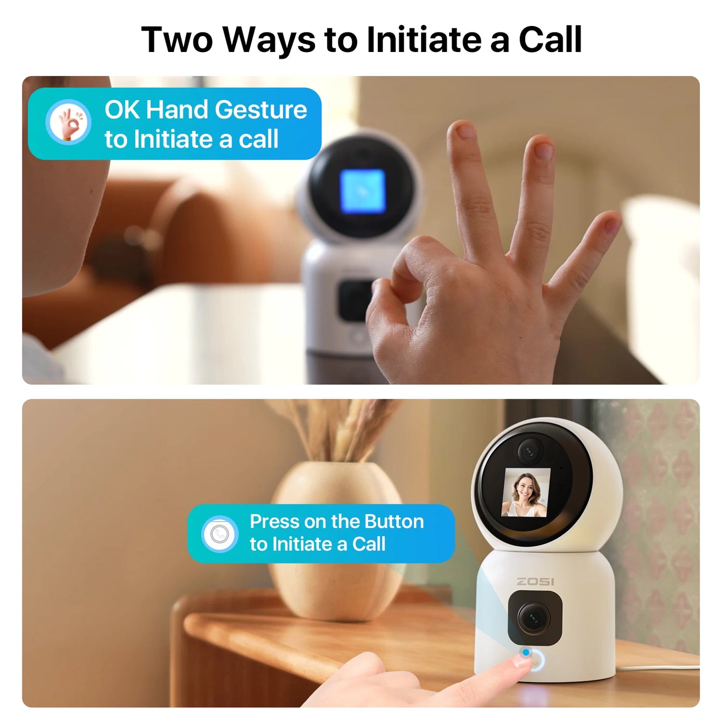 Dual-Lens Indoor Security Camera Two-Way Video