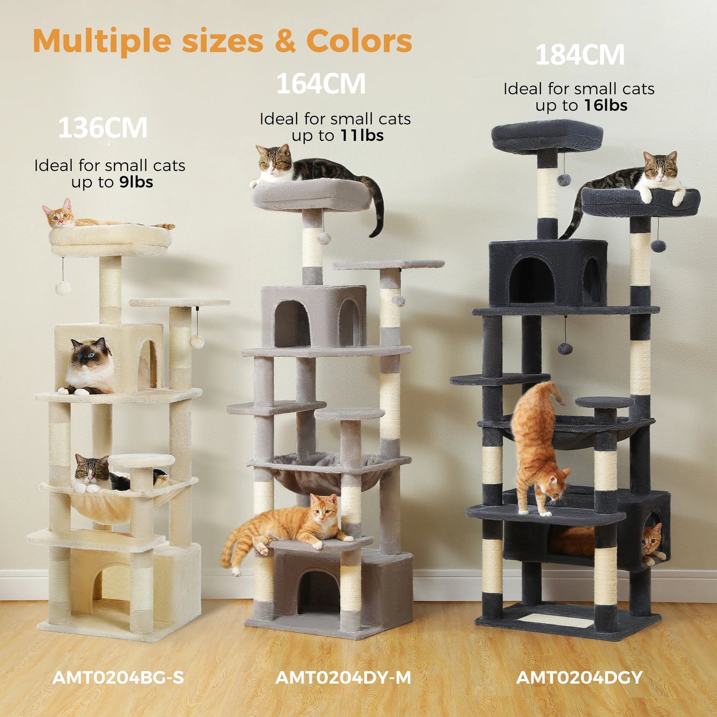 Large Spacious Indoor Cat Tree With Covered Scratching Post