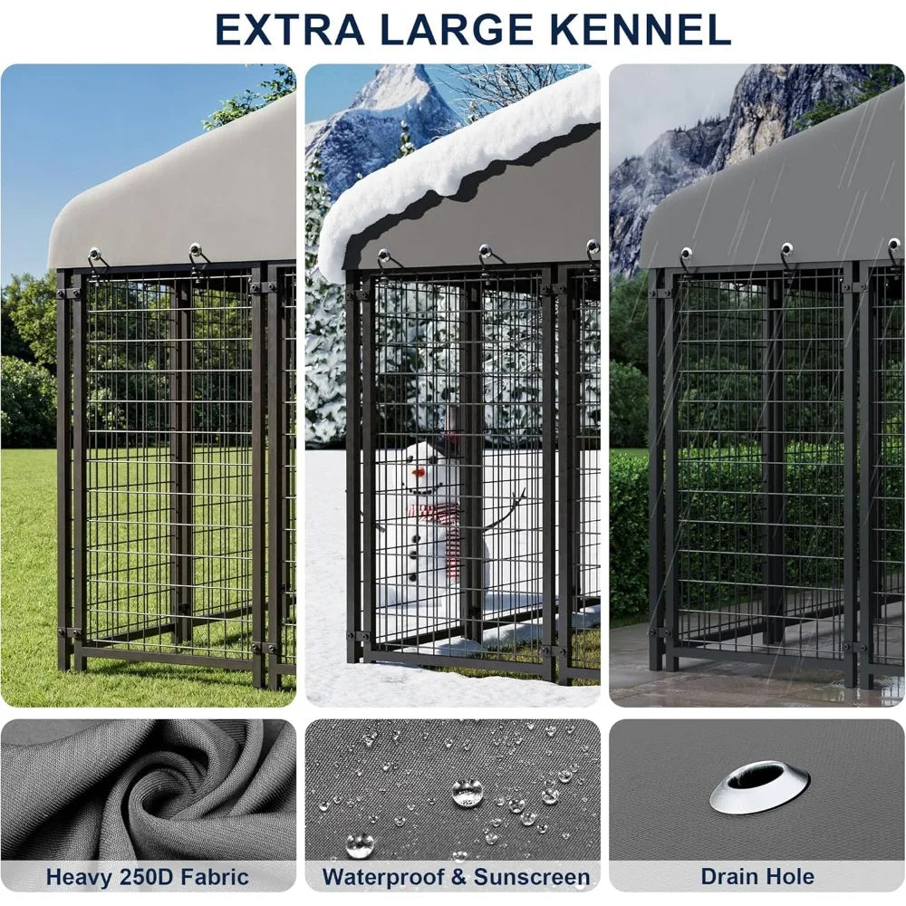 Outdoor Heavy-Duty Spacious Dog Cage with Roof and Double Locks