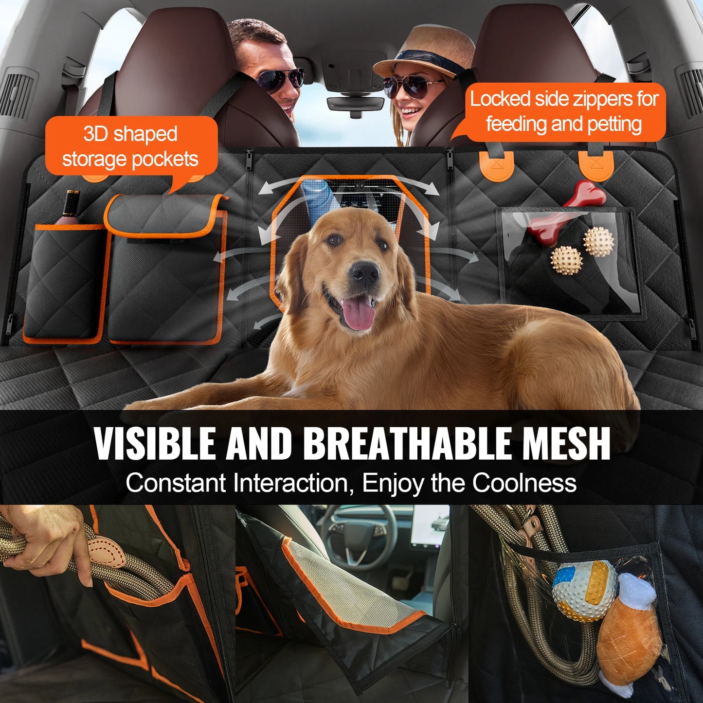 Heavy Duty Waterproof Dog Car Seat Cover with Mesh Window and Storage Pocket