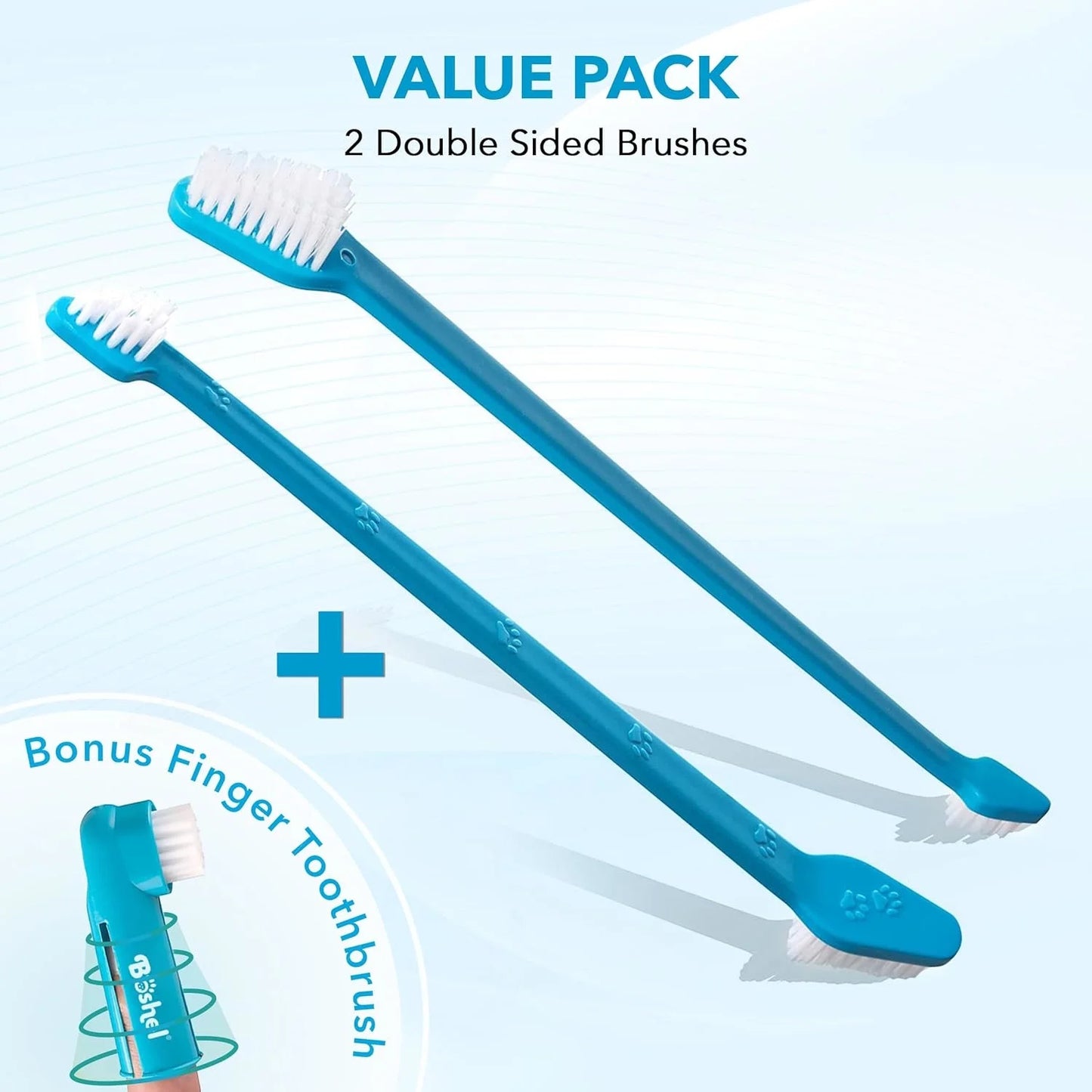 3-Piece Dog Toothbrush Set - 2 Dog Toothbrushes + Small Dog Finger Toothbrush