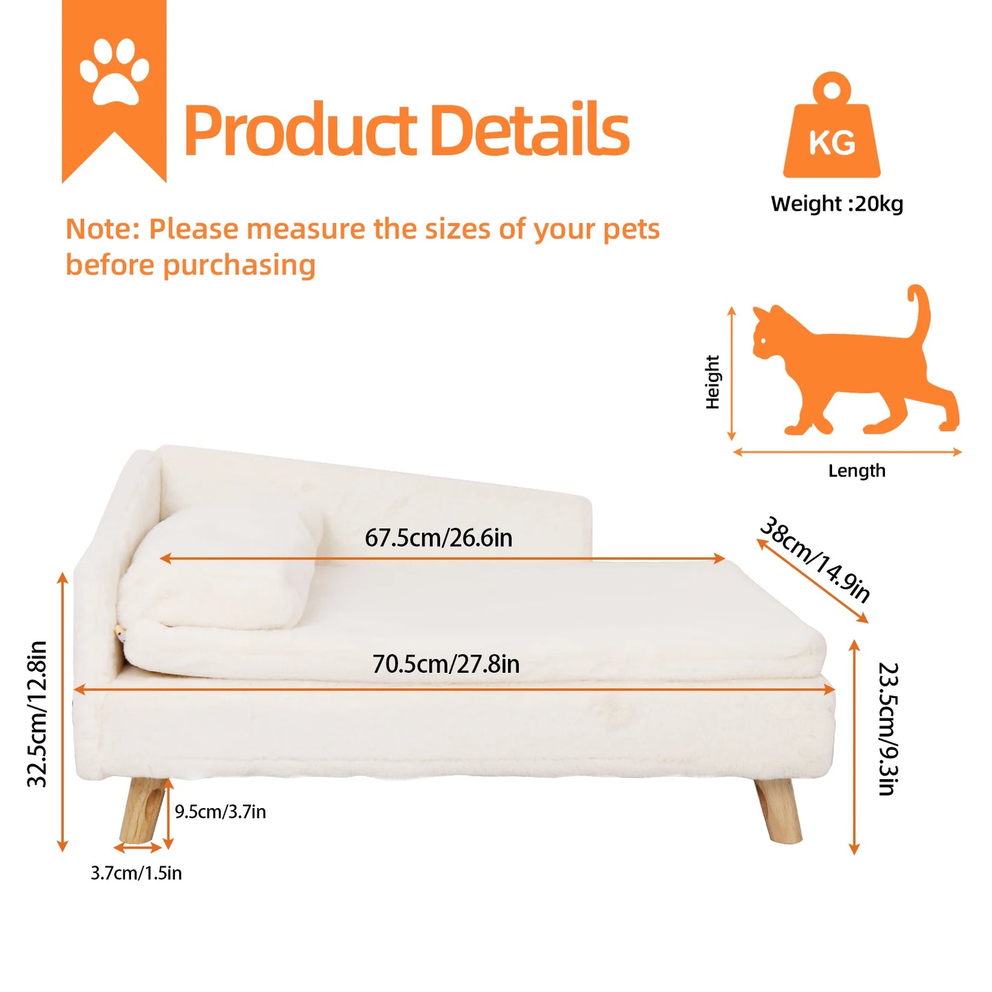 Elevated Pet Bed with Cozy Waterproof Pad, for Small Dog/ Kitten